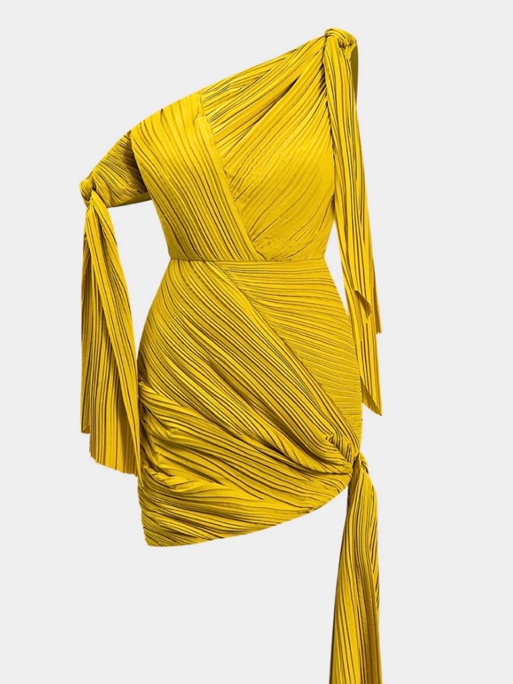 Micas Pleated Sleeveless Asymmetrical Mini dress in yellow brand new size 1XL